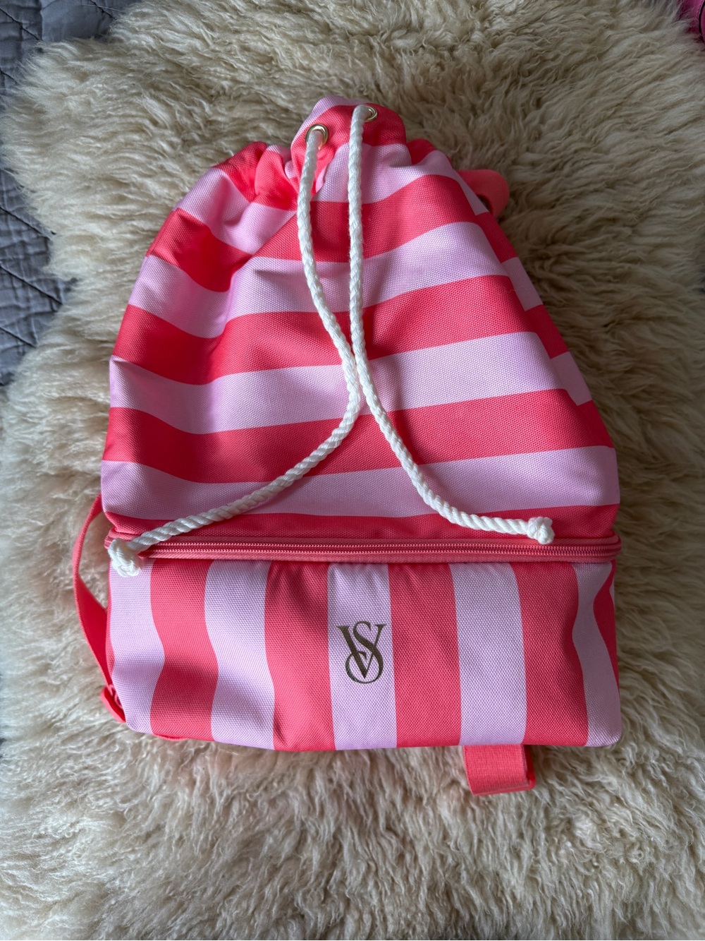 Victoria's Secret Pink Striped Beach Cooler Backpack